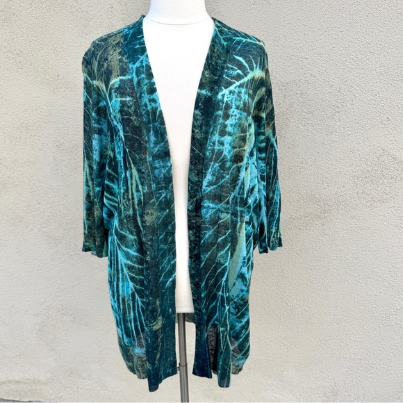NIC + ZOE long cardigan sweater button down colorful knit blue green abstract 2X - Picture 9 of 14